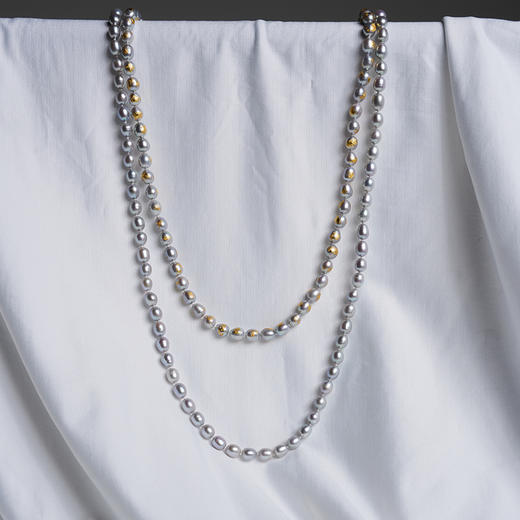 北京仓｜KARAFURU-Iwai-淡水银灰珍珠 金箔 长项链（多种戴法）［日本设计师］ 商品图2