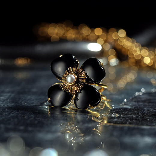 北京仓｜Goossens Paris-Trefle-天然黑色玛瑙 珍珠 戒指［法国设计师］ 商品图1