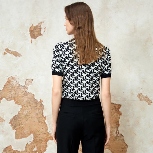 EITIE爱特爱气质V领显瘦短款高级百搭撞色短袖针织衫春季新款8101804 商品图4