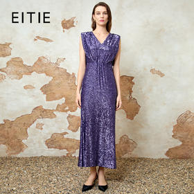 EITIE爱特爱气质V领修身高腰亮片礼服连衣裙春新款8177810