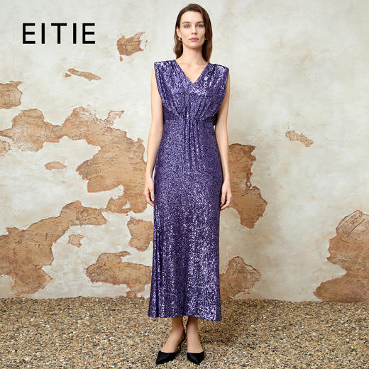EITIE爱特爱气质V领修身高腰亮片礼服连衣裙春新款8177810 商品图0
