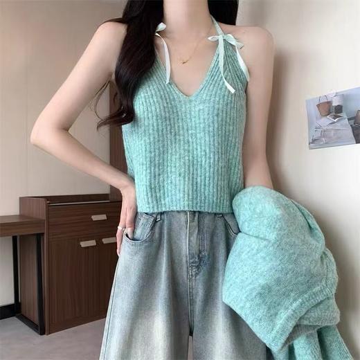 女王节抢购 不支持退货 两件套～花纱挂脖吊带宽松毛衣套装-喜出 商品图3