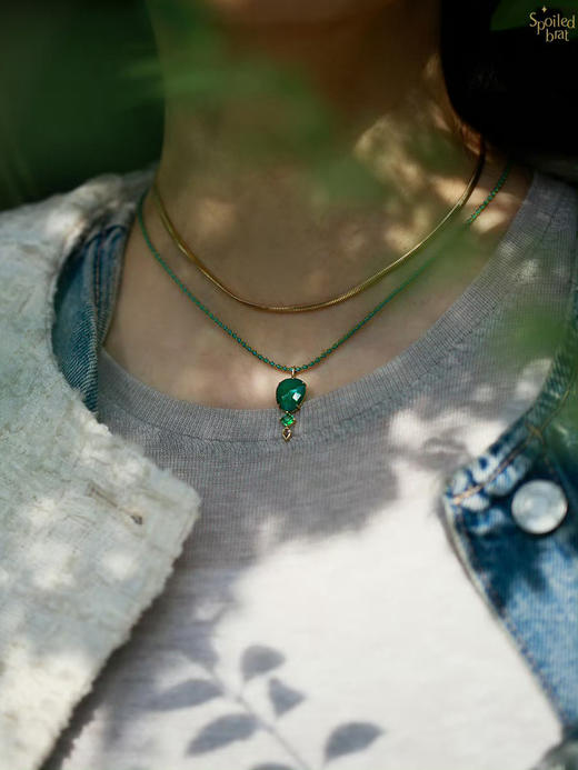 SpoiledBrat Jewelry18K金绿玉髓 沙佛莱石 碧玺吊坠项链 商品图3
