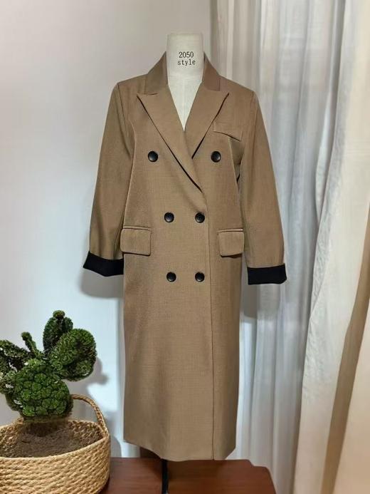 【外套系列】肌理细纹双排扣可卷边袖扣显瘦长款西服外套-喜出 商品图1