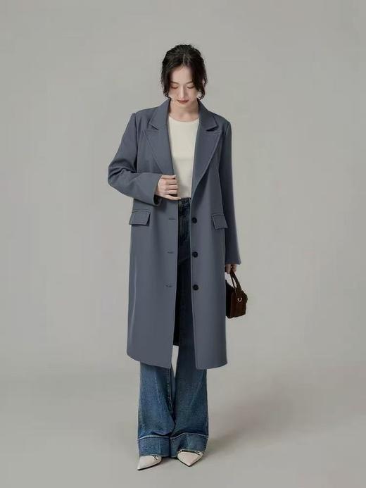 【自营】【外套系列】灰色单排扣后开叉显瘦长款外套-喜出 商品图1