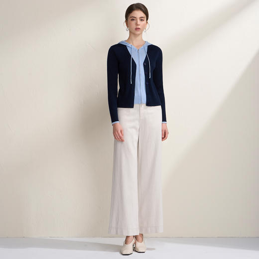 EITIE爱特爱时尚减龄亮丝连帽修身假两件撞色针织衫2026春季新款A2601105 商品图2