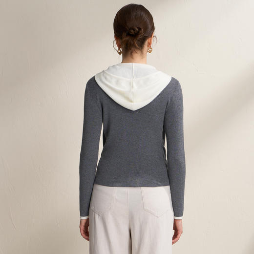 EITIE爱特爱时尚减龄亮丝连帽修身假两件撞色针织衫2026春季新款A2601105 商品图9