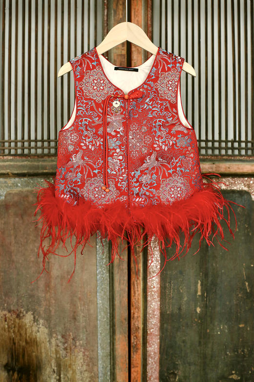 盛唐牡丹 | Kids 凤穿宝相鸵鸟毛马甲 商品图0