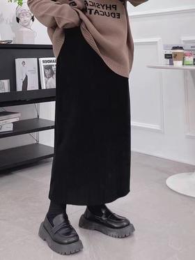 【自营】1.22限时秒杀！不支持退货 灯芯绒后开叉松紧腰半身裙-喜出