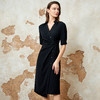 EITIE爱特爱优雅气质通勤显瘦提褶黑色连衣裙春季新款8107817 商品缩略图2