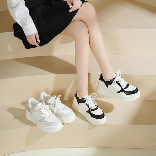 Westory2026年春季厚底牛皮小白鞋百搭休闲运动鞋深口单鞋S26AM50701 商品图3