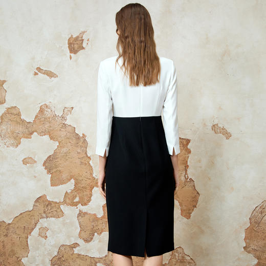 EITIE爱特爱春新款优雅翻领高腰显瘦撞色a字连衣裙礼服8177806 商品图4