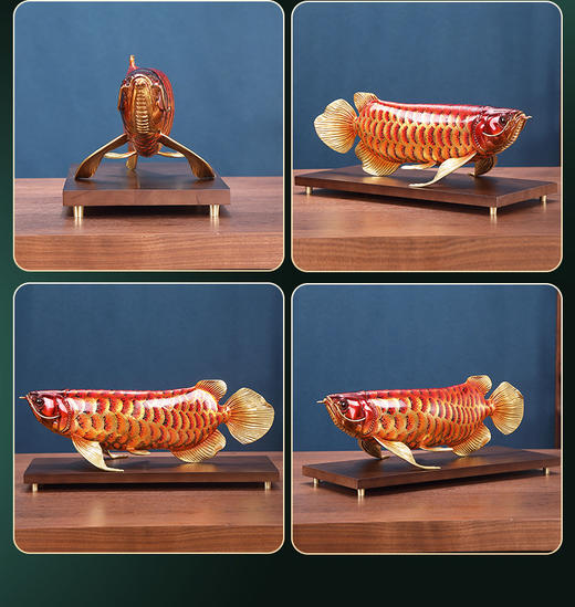 大漆全铜金龙鱼摆件客厅送老板办公室桌面装饰乔迁开业礼品京铜大漆鸿运金龙黄铜摆件大号 商品图3