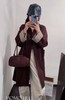 【外套系列】可卷边格子袖撞色PU领中长风衣外套-喜出 商品缩略图0