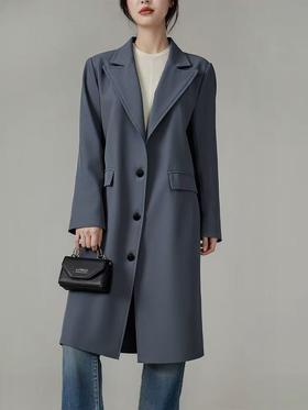 【自营】【外套系列】灰色单排扣后开叉显瘦长款外套-喜出