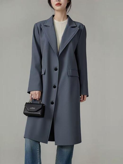 【自营】【外套系列】灰色单排扣后开叉显瘦长款外套-喜出 商品图0