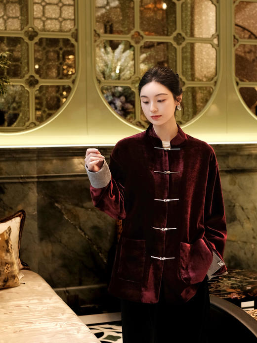 盛唐牡丹 | 朱樱红真丝丝绒男士外套 商品图0