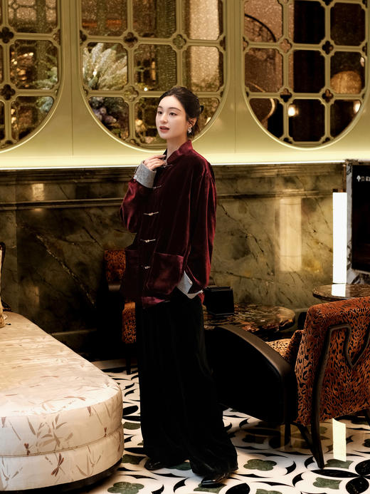 盛唐牡丹 | 朱樱红真丝丝绒男士外套 商品图2