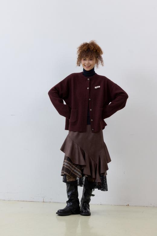 暗红花朵织花开衫毛衣外套 商品图0