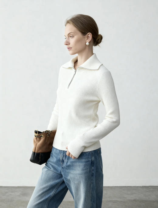 Isa翻领拉链扬子纱套头毛衣 商品图0