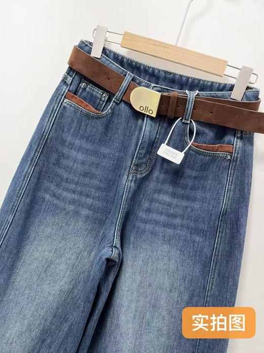 抢购价-不支持退【自营】加绒🔥🔥🔥【爆款牛仔裤】密密绒撞色美拉德～超显瘦7253冬季密密绒弯刀牛仔裤-喜出 商品图3