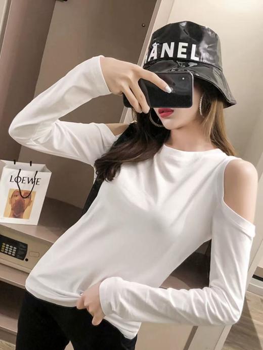 418良粉节|2026 活动爆款 不支持退【自营】面料很密实【长袖打底】95%棉～露肩长袖T恤ins超火洋气打底衫-喜出 商品图1