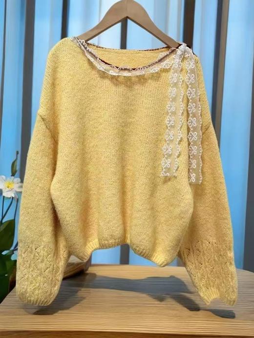 女王节抢购价-不支持退【自营】【超美毛衣】蕾丝飘带～Z102韩版一字领花纱短款毛衣-喜出 商品图3