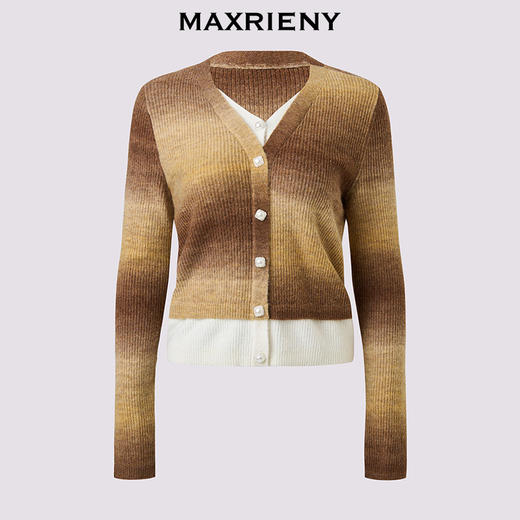 MAXRIENY慵懒感穿搭渐变条纹假两件针织羊毛混纺毛衫费尔岛穿搭(货号:MS86SW508) 商品图4