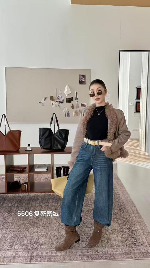 抢购价-不支持退【自营】加绒🔥🔥🔥【爆款牛仔裤】密密绒～5506 欧货蓝色加绒加厚阔腿冬季高腰宽松百搭显瘦弯刀拖地长裤-喜出 商品图2