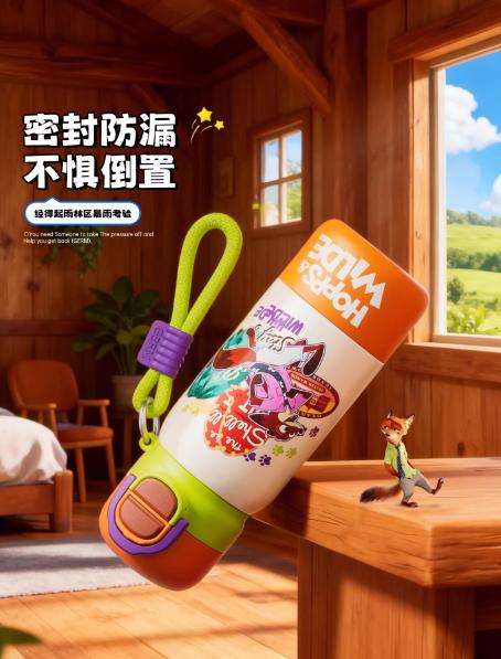 GERM格米疯狂动物城系列趣享弹跳保温杯500ml朱迪蓝+杯套 商品图4