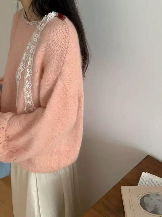 女王节抢购价-不支持退【自营】【超美毛衣】蕾丝飘带～Z102韩版一字领花纱短款毛衣-喜出 商品图1