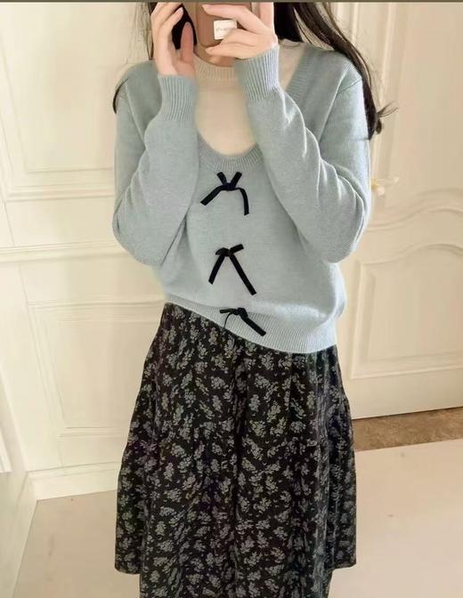 清了！清！不支持退货【自营】【超美毛衣】假两件u领～Z106韩系减龄蝴蝶结撞色毛衣-喜出 商品图3