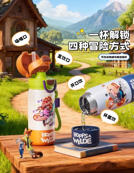 GERM格米疯狂动物城系列趣享弹跳保温杯500ml朱迪蓝+杯套 商品图2