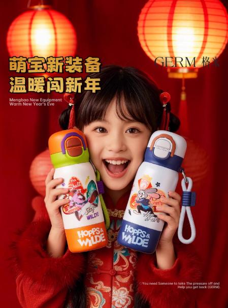 GERM格米疯狂动物城系列趣享弹跳保温杯500ml朱迪蓝+杯套 商品图1