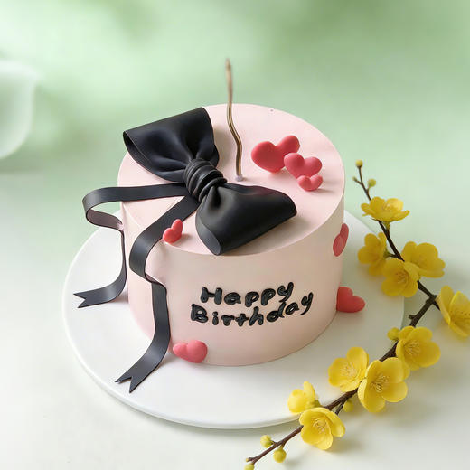 粉爱心女神半翻糖蝴蝶结蛋糕 商品图0