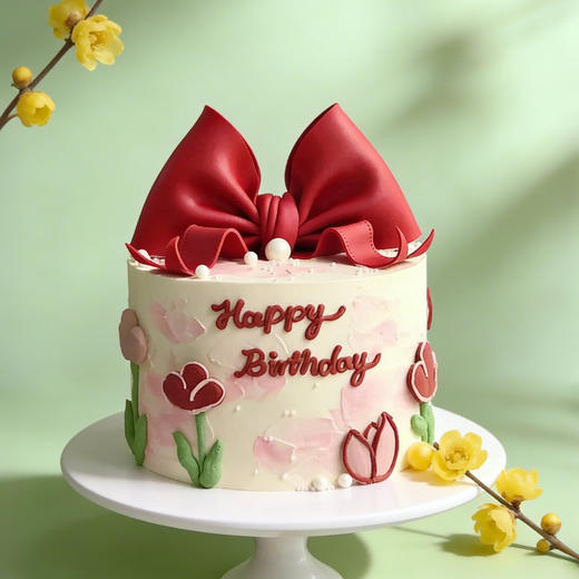 女神翻糖红色蝴蝶结蛋糕 商品图0