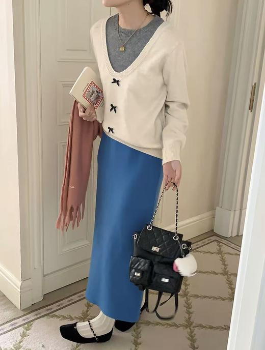 清了！清！不支持退货【自营】【超美毛衣】假两件u领～Z106韩系减龄蝴蝶结撞色毛衣-喜出 商品图2