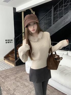 清了！清！不支持退货【自营】跨年福利-【超美毛衣】环保毛领可拆卸～Z098法式麻花修身小确幸气质毛衣-喜出