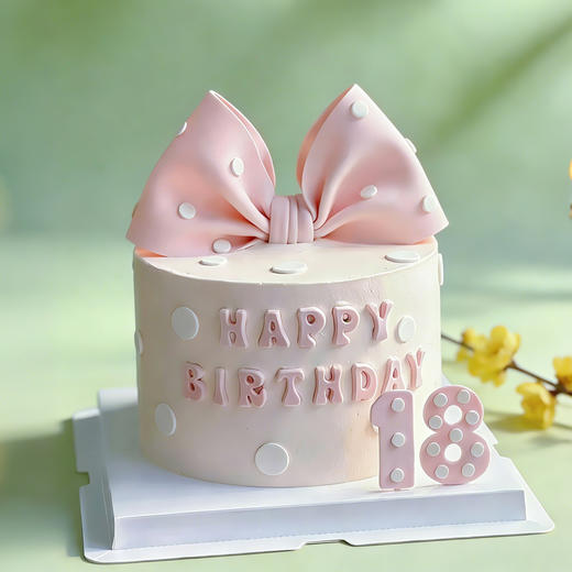成年18粉系翻糖蝴蝶结蛋糕 商品图0
