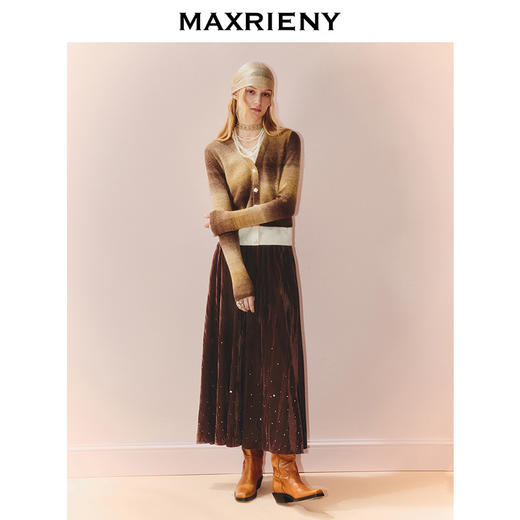 MAXRIENY慵懒感穿搭渐变条纹假两件针织羊毛混纺毛衫费尔岛穿搭(货号:MS86SW508) 商品图1