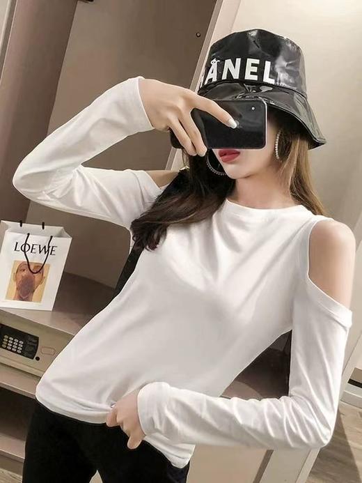 418良粉节|2026 活动爆款 不支持退【自营】面料很密实【长袖打底】95%棉～露肩长袖T恤ins超火洋气打底衫-喜出 商品图3