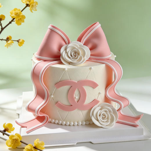 女神香奈儿粉系翻糖蝴蝶结蛋糕 商品图0