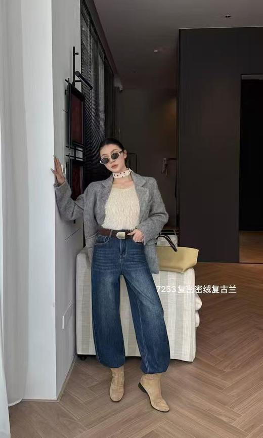 抢购价-不支持退【自营】加绒🔥🔥🔥【爆款牛仔裤】密密绒撞色美拉德～超显瘦7253冬季密密绒弯刀牛仔裤-喜出 商品图1