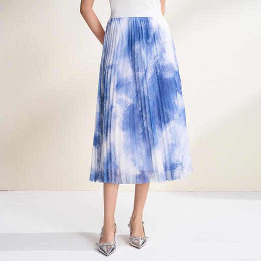 EITIE爱特爱油画度假风波点显瘦高腰百褶长裙半身裙2026春季新款A2606117 商品图2