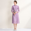 EITIE爱特爱温柔紫色重工蕾丝假两件a字显瘦法式连衣裙2026春新款A2607109 商品缩略图3