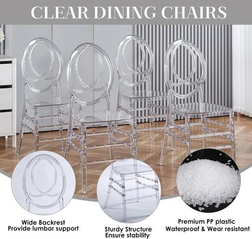出口品质 透明高背餐椅 时尚潮流厨房餐厅椅 适合婚礼宴会室内户外活动等【需组装】 商品图5