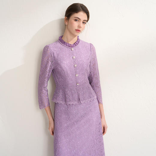 EITIE爱特爱温柔紫色重工蕾丝假两件a字显瘦法式连衣裙2026春新款A2607109 商品图2