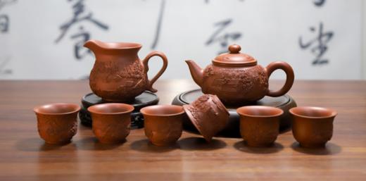 玄雕窑-山水人家清水泥紫砂套组（1壶1海6杯） 商品图1
