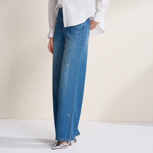 EITIE爱特爱简约复古直筒显瘦高腰浅蓝色牛仔裤2026春季新款A2605109 商品图4