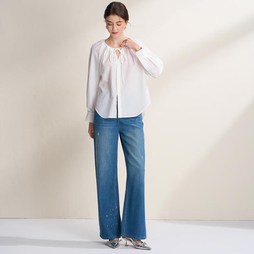 EITIE爱特爱简约复古直筒显瘦高腰浅蓝色牛仔裤2026春季新款A2605109 商品图2